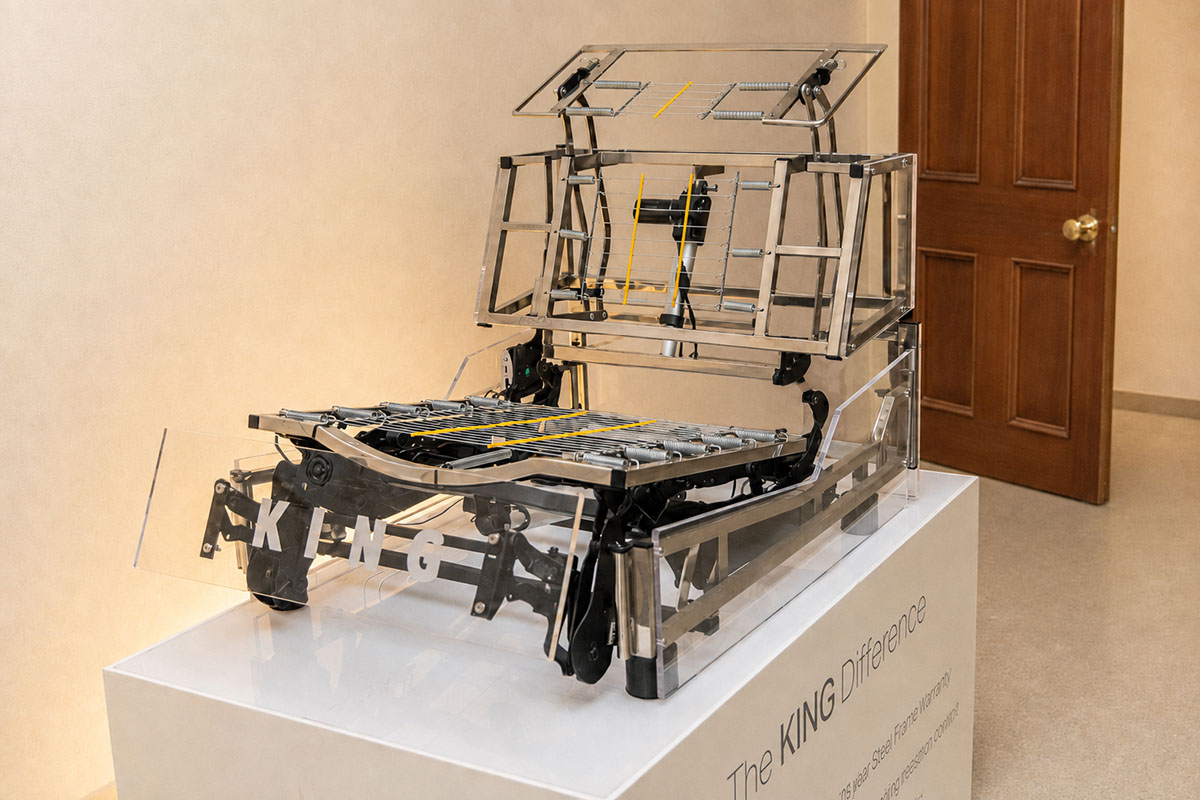 A sculpture of the King Living steel sofa frame, showcasing what the designs look like beneath the foam and fabrics.