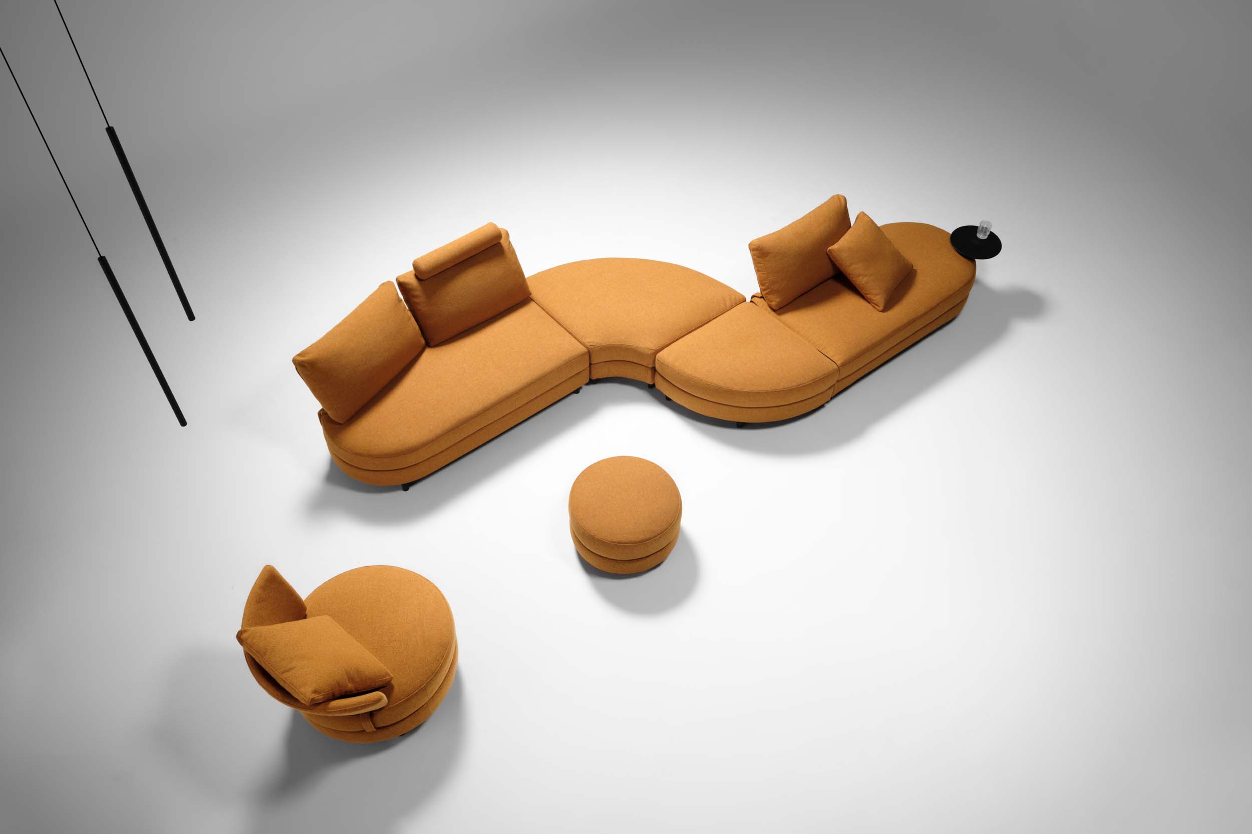 A King Living S-shape modular sofa that reconfigures into different layouts.